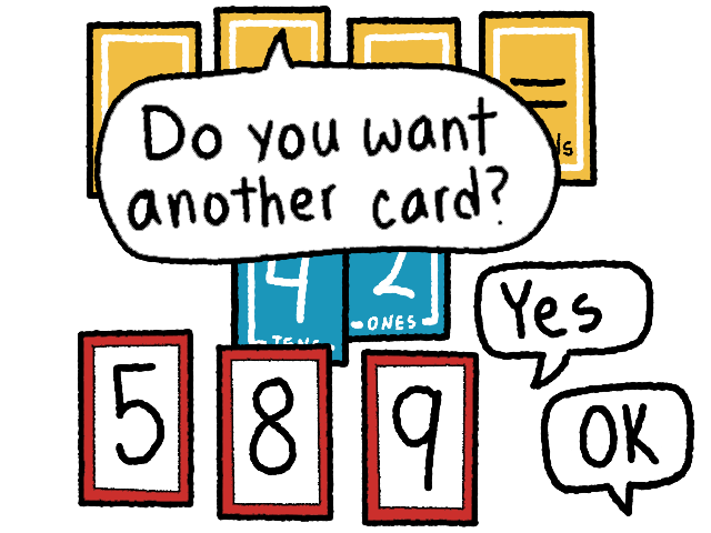 The dealer asks, 'Would you like another card?'.  One player says, 'Yes' and another says, 'OK'.